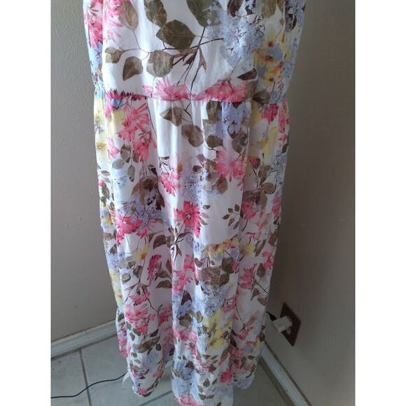 Lane Bryant Dress Multicolored Pastel Floral Sz 14 Tie Straps Tiered Easter... - Picture 3 of 10